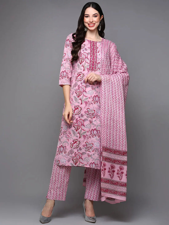 Cotton Lavender Floral Printed Straight Kurta Pant