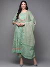 Cotton Green Ethnic Motif Printed Flared Kurta