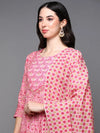 Cotton Pink Ethnic Printed Flared Kurta Pant