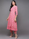 Cotton Pink Ethnic Printed Flared Kurta Pant