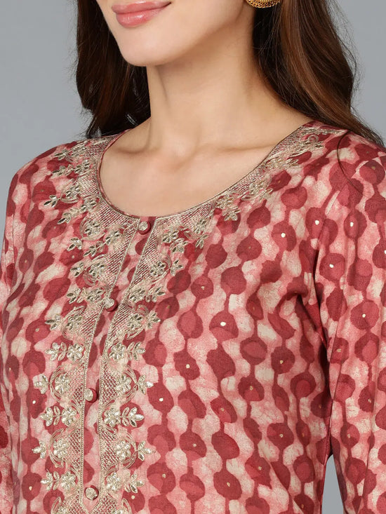 Ahika Women Silk Blend Geometric Printed Kurta