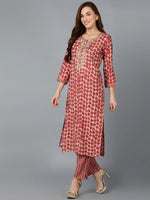 Ahika Women Silk Blend Geometric Printed Kurta