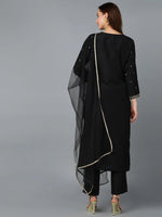 Black Silk Blend Embroidered Party wear Suit-VKSKD1755_XS