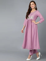 Lavender Silk Blend Embroidered Festive wear Anarkali