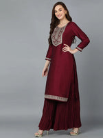 Wine Silk Blend Embroidered Festive wear Suit-VKSKD1753_XS