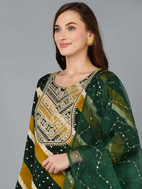 Dark Green Embroidered Festive wear Suit Set