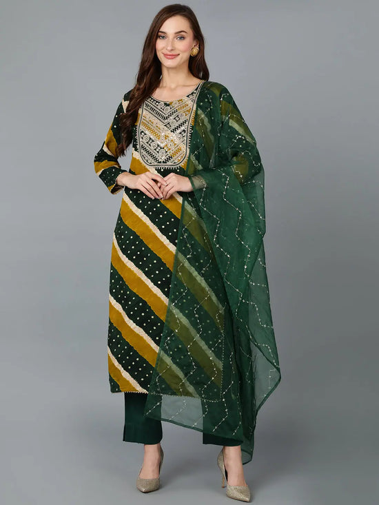 Dark Green Embroidered Festive wear Suit Set