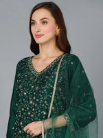 Dark Green Silk Blend Embroidered Party wear-VKSKD1754_XS