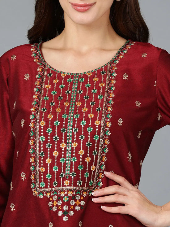 Maroon Silk Blend Embroidered Festive wear Suit-VKSKD1757_XS