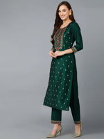 Silk Blend Dark Green Embroidered Festive wear