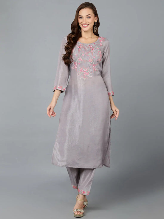 Ahika Women Silk Blend Embroidered Kurta With-VKSET1407_XS