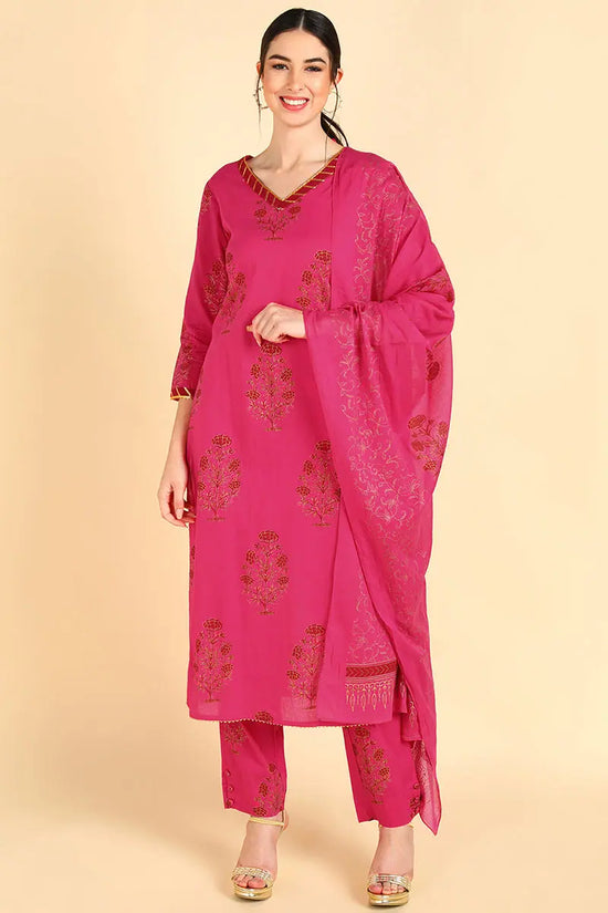 Ahika Cotton Printed Kurta Pant Dupatta Set-VKSKD1056A_S