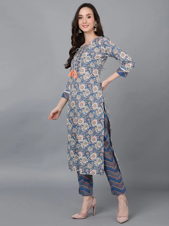 Ahika Women Cotton Floral Printed Kurta Trousers-VKSKD1592_XS