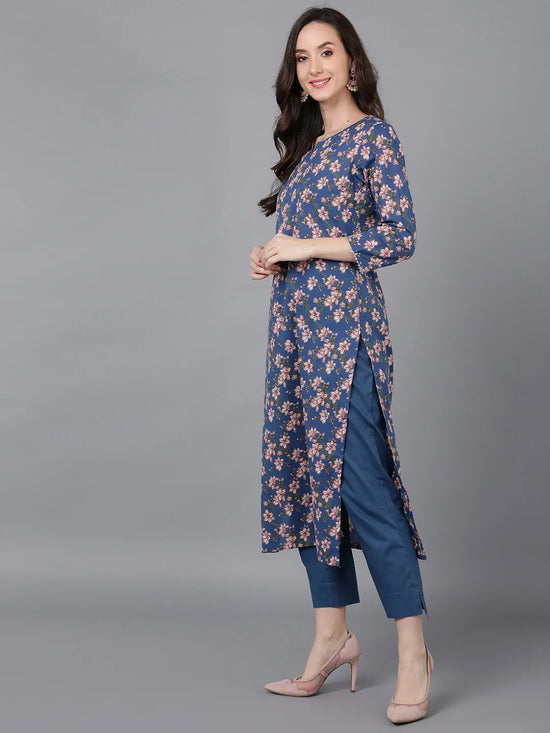 Ahika Women Cotton Floral Printed Kurta Trousers-VKSKD1601_XS