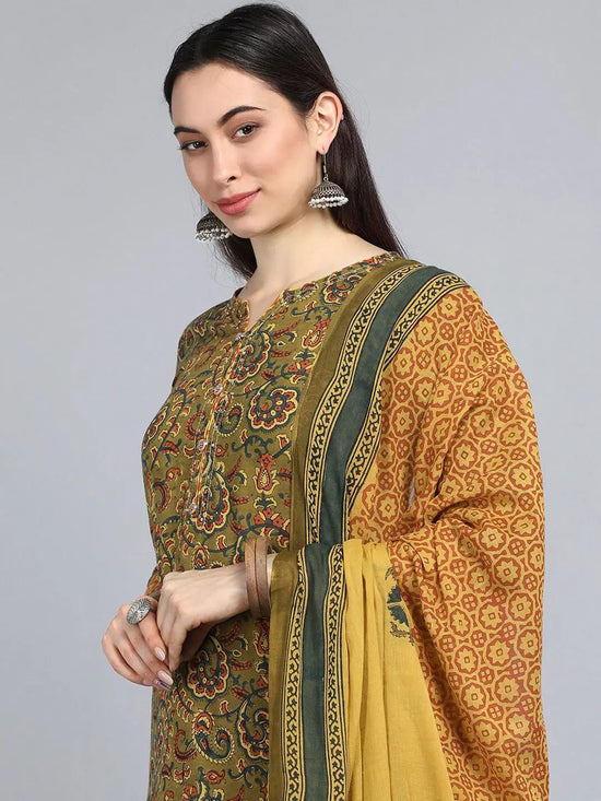 Ahika Cotton Printed Kurta Pant Dupatta Set-VKSKD1254G_S