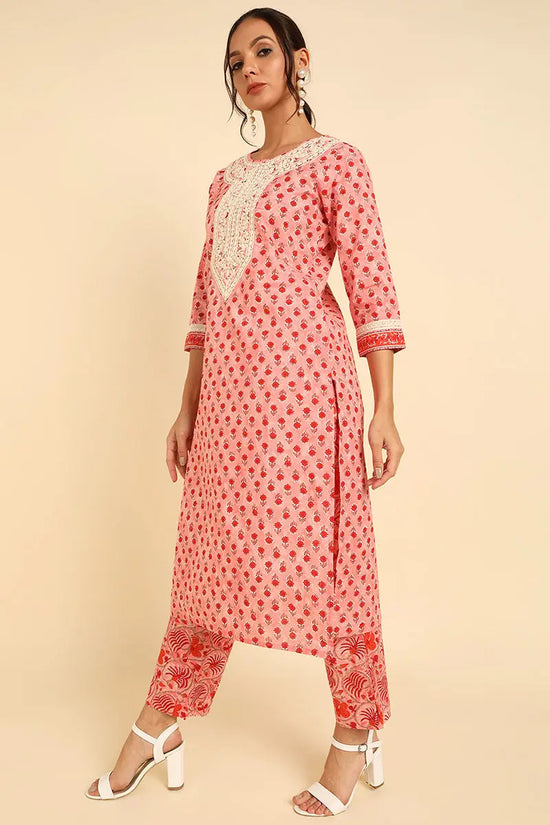 Ahika Cotton Floral Printed Kurta Trousers With-VKSKD1325A_S