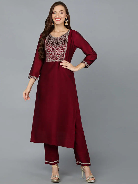 Silk Blend Tyrian Purple Straight Kurta With