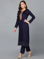 Ahika Women Poly Cotton Blend Embroidered Kurta