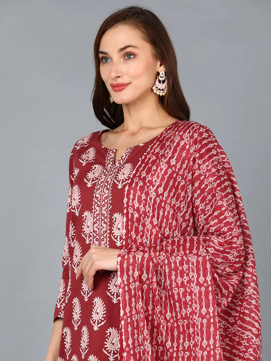 Ahika Women Maroon Cotton Blend Floral Printed