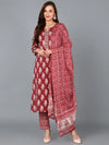 Ahika Women Maroon Cotton Blend Floral Printed