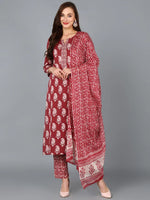 Ahika Women Maroon Cotton Blend Floral Printed