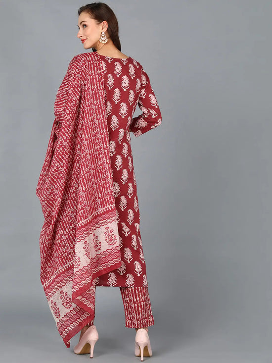 Ahika Women Maroon Cotton Blend Floral Printed