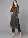 Black Cotton Straight Kurta Pant With Dupatta-VKSKD1800A_XS