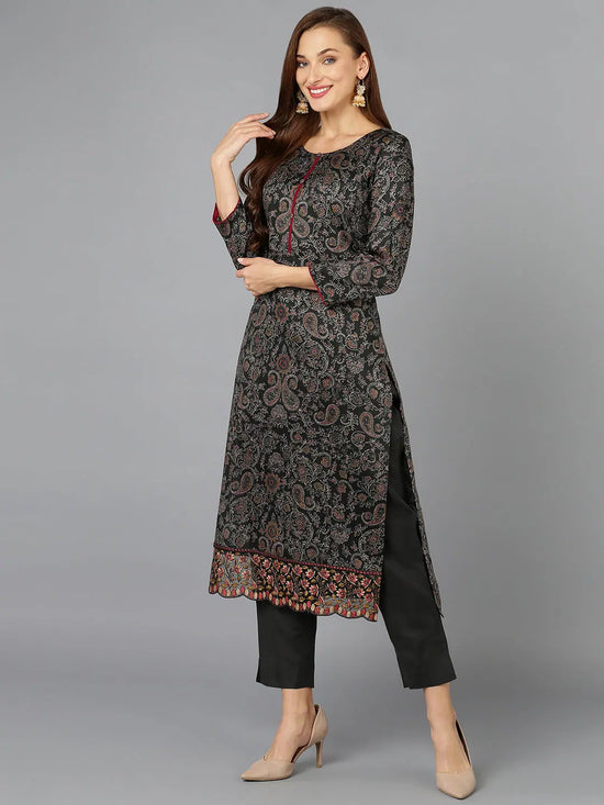 Black Cotton Straight Kurta Pant With Dupatta-VKSKD1800A_XS