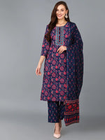 Ahika Women Blue Cotton Blend Floral Printed-VKSKD1649A_XS