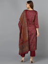 Maroon Cotton Straight Kurta Pant With Dupatta-VKSKD1801A_XS