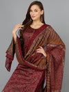 Maroon Cotton Straight Kurta Pant With Dupatta-VKSKD1801A_XS