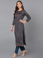 Teal Cotton Straight Kurta Pant With Dupatta-VKSKD1796A_XS