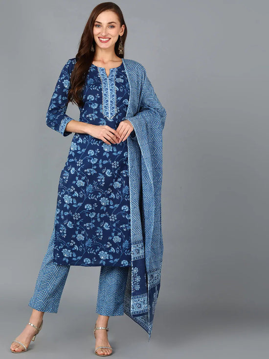 Ahika Women Blue Cotton Blend Floral Printed-VKSKD1632A_XS