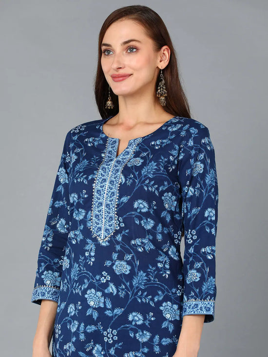 Ahika Women Blue Cotton Blend Floral Printed-VKSKD1632A_XS