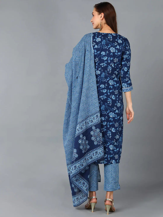 Ahika Women Blue Cotton Blend Floral Printed-VKSKD1632A_XS