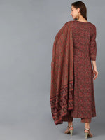 Ahika Women Maroon Cotton Blend Striped Printed