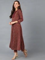 Ahika Women Maroon Cotton Blend Striped Printed