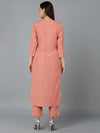 Silk Blend Coral Peach Straight Kurta With