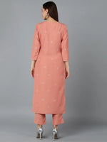 Silk Blend Coral Peach Straight Kurta With