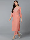 Silk Blend Coral Peach Straight Kurta With