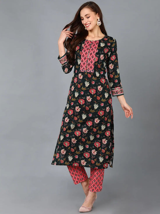 Ahika Women Black Cotton Blend Floral Printed-VKSKD1233A_XS