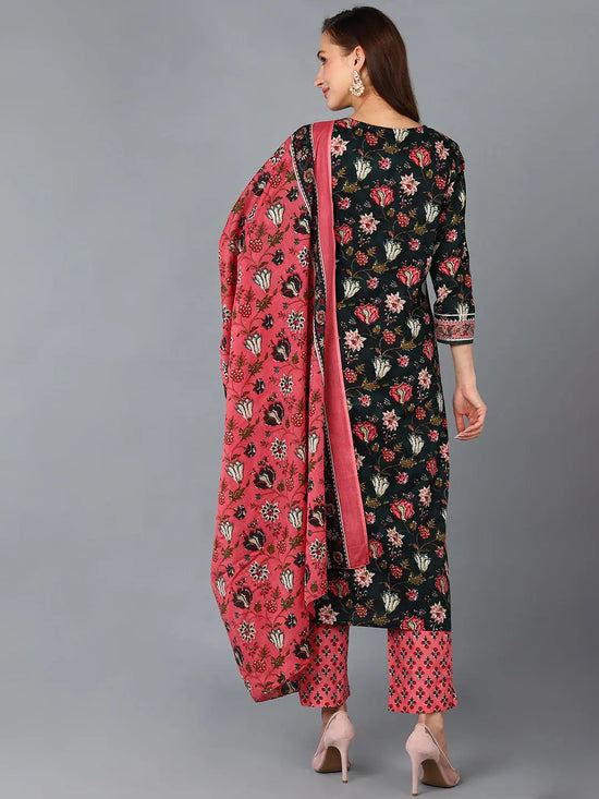 Ahika Women Black Cotton Blend Floral Printed-VKSKD1233A_XS