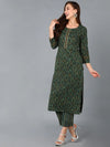 Ahika Women Green Cotton Blend Ethnic Motifs