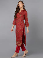 Red Cotton Straight Kurta Pant With Dupatta-VKSKD1798A_XS