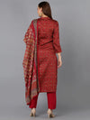 Red Cotton Straight Kurta Pant With Dupatta-VKSKD1798A_XS