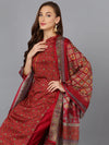 Red Cotton Straight Kurta Pant With Dupatta-VKSKD1798A_XS