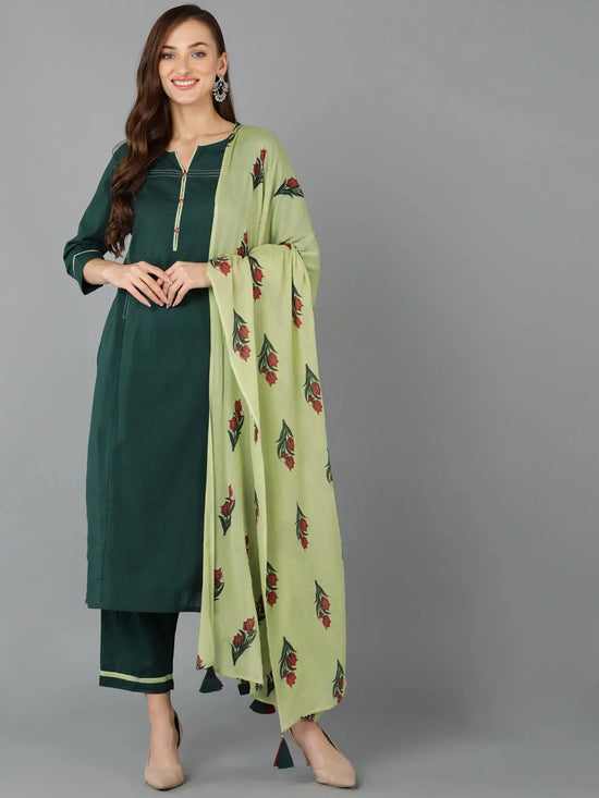 Ahika Women Cotton Solid Solid Kurta Trousers