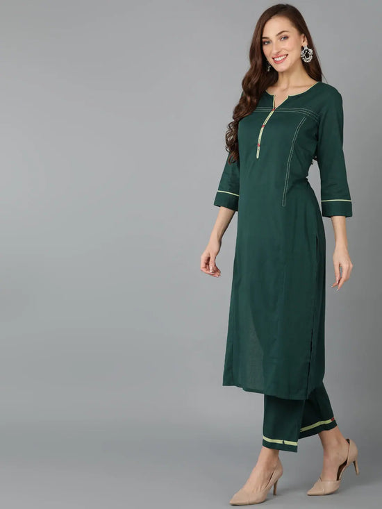 Ahika Women Cotton Solid Solid Kurta Trousers