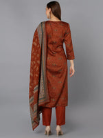 Burnt-Orange Cotton Straight Kurta Pant With Dupatta-VKSKD1797A_XS