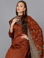 Burnt-Orange Cotton Straight Kurta Pant With Dupatta-VKSKD1797A_XS